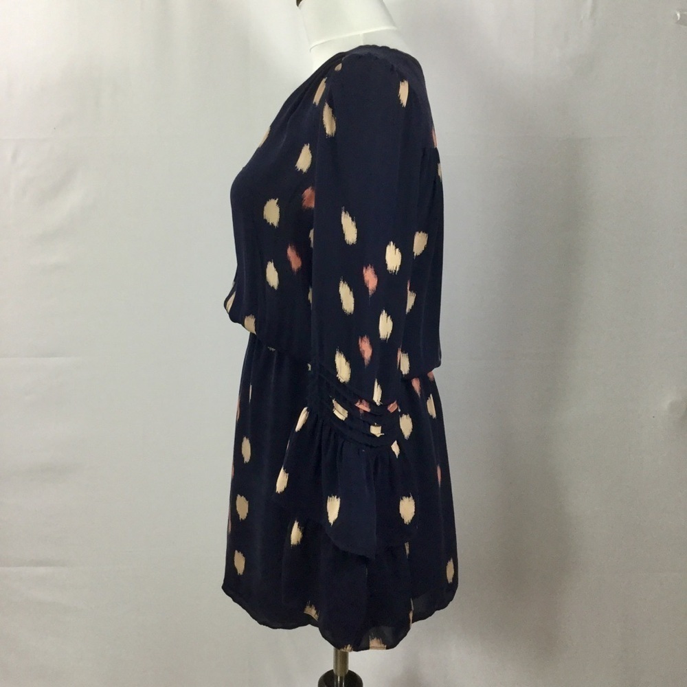 Parker Long Bell Sleeve Button Bodice Silk Navy Mini Dress size Small - Picture 6 of 16